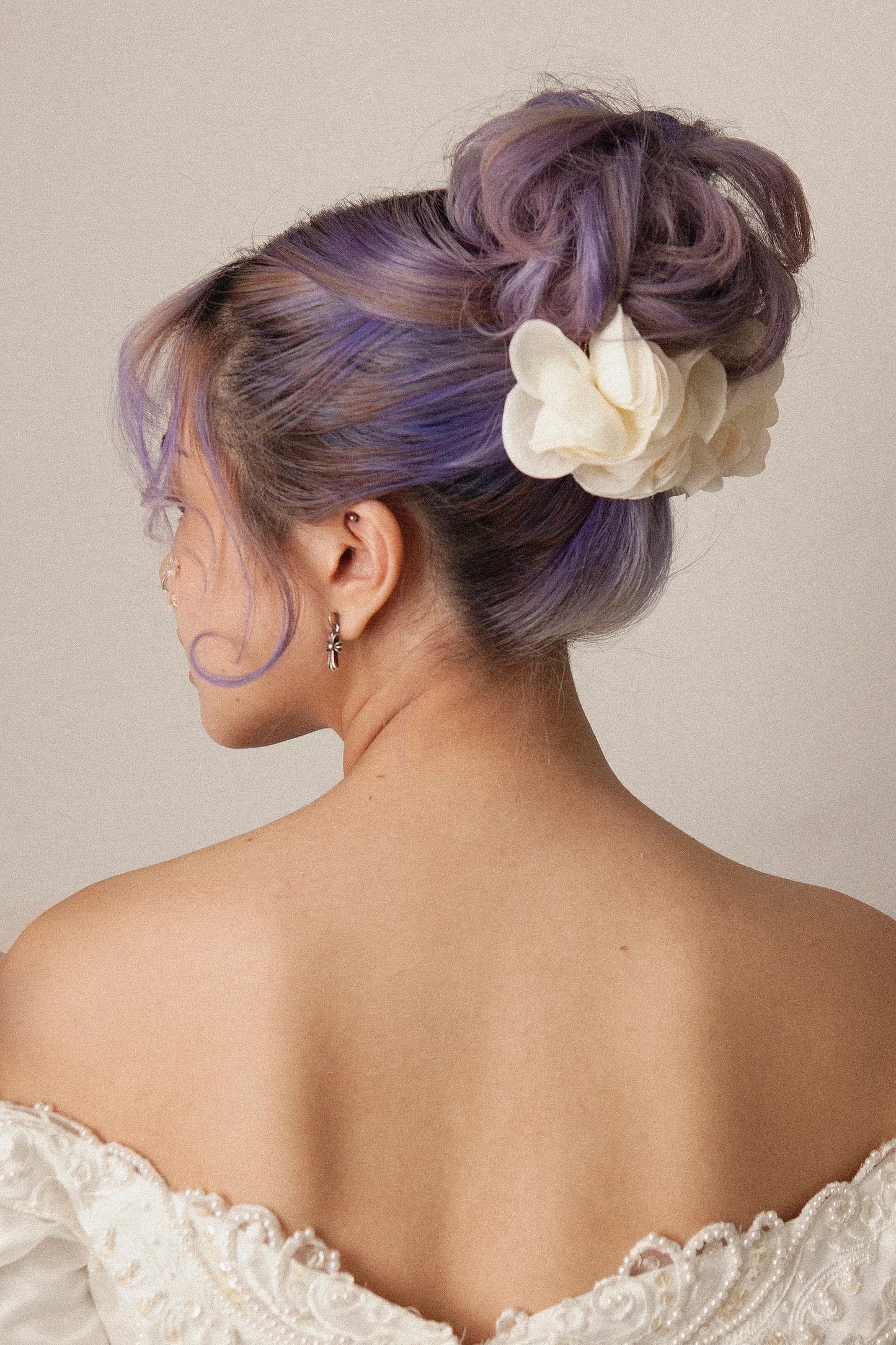 Silk Beige Flower Big Comb