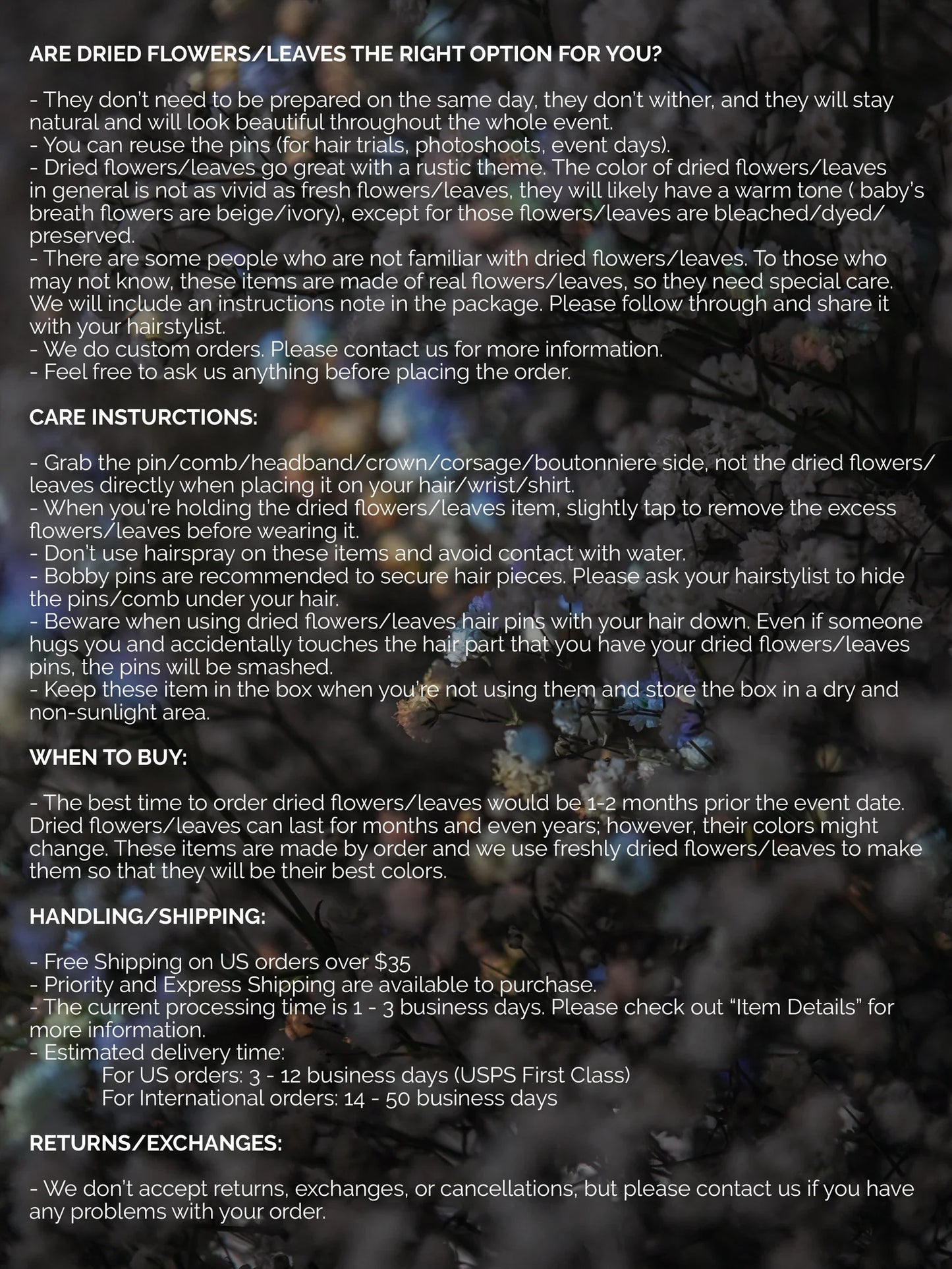 Dried Baby's Breath Small Hair Comb