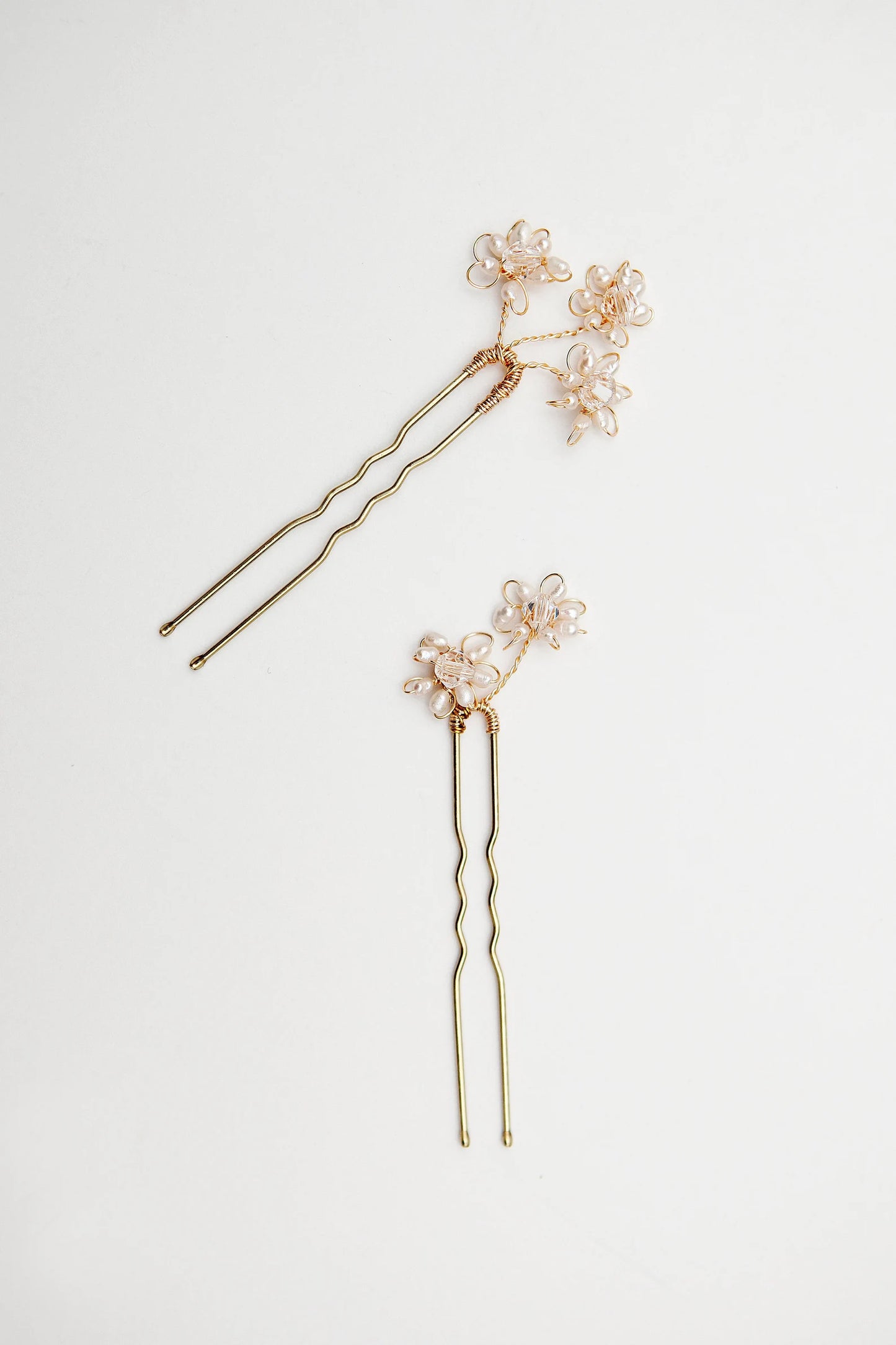 Double Small Flowers Freshwater Pearl Hair Pins