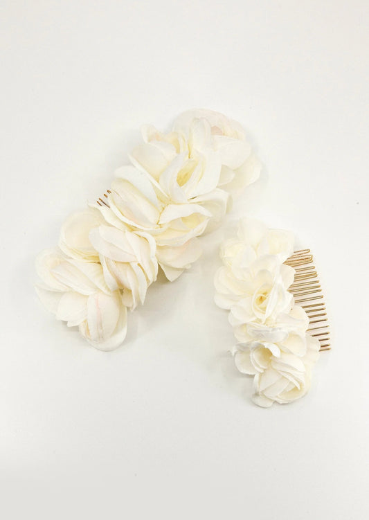 Silk Beige Flower Big Comb