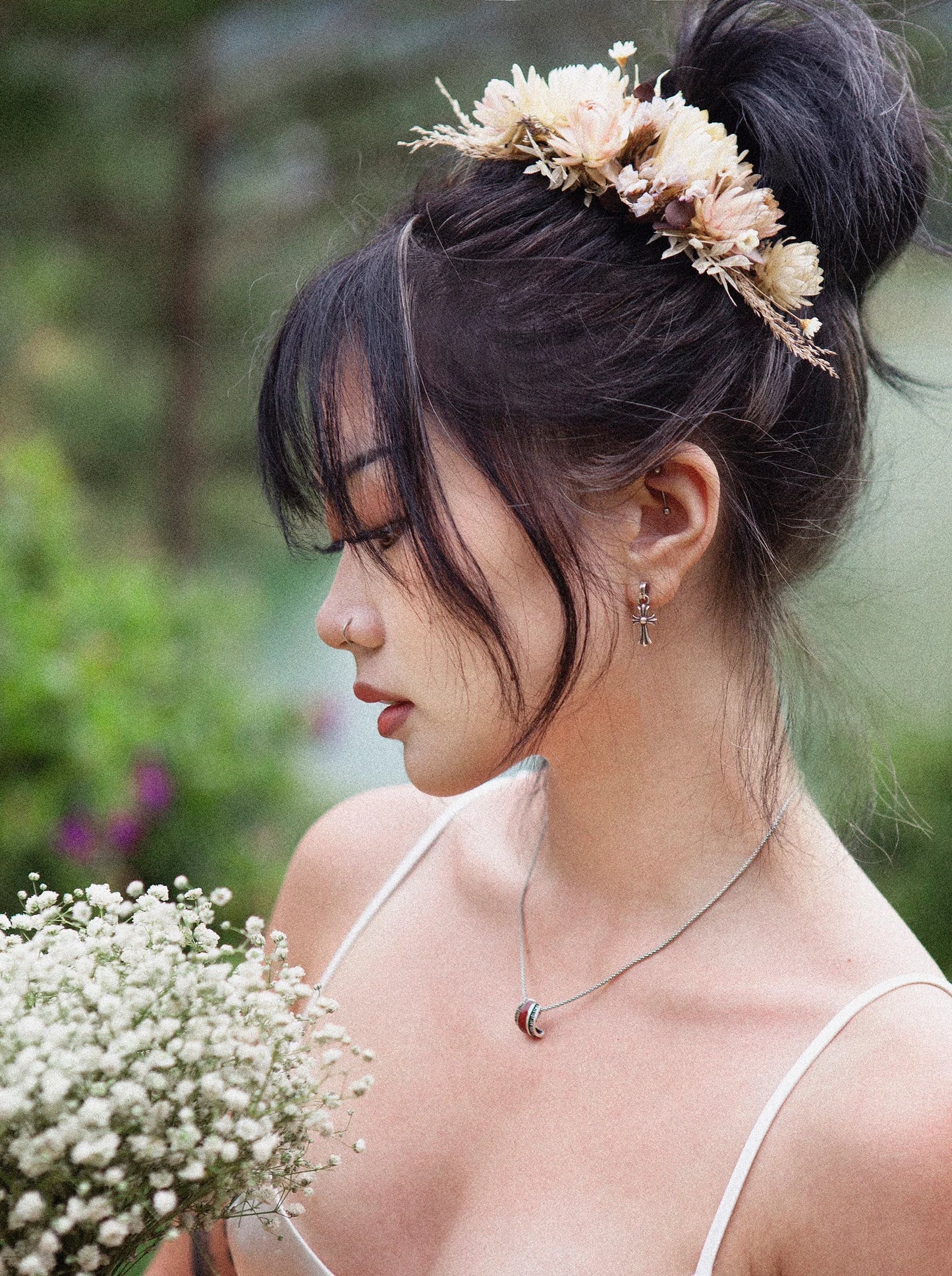 Dried Beige Blush Pink Strawflower Bridal Hair Comb